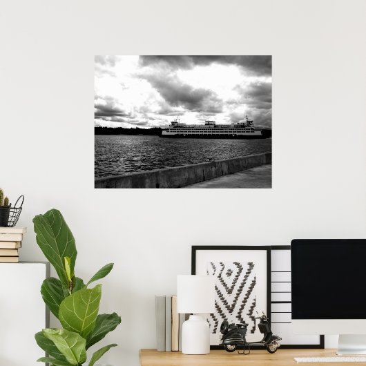 Fähre nach Seattle - Schwarz und Weiß Poster (Heimbüro)