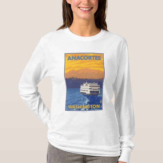 Fähre und Berge - Anacortes, Washington T-Shirt (Vorderseite)