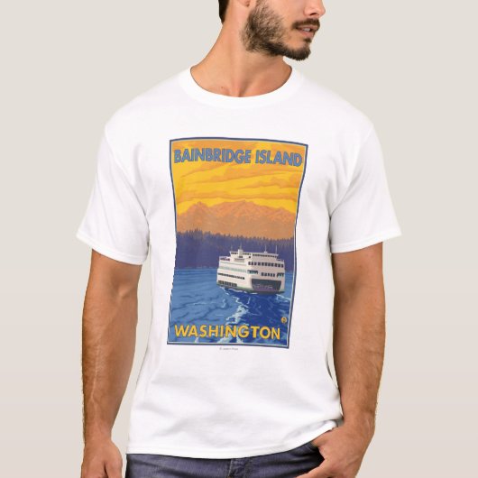 Fähre und Berge - Bainbridge Insel, WA T-Shirt (Vorderseite)