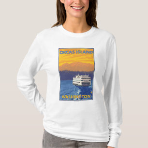 Fähre und Berge - Schwertwale Insel, Washington T-Shirt