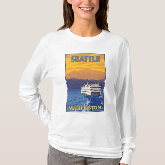 Fähre und Berge - Seattle, Washington T-Shirt (Vorderseite)