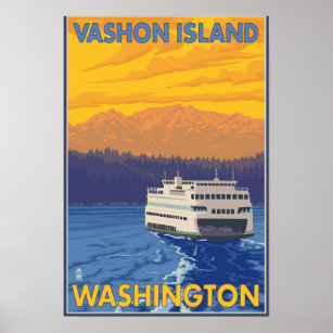 Fähre und Berge - Vashon Island, Poster