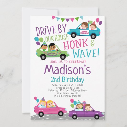 Fahren durch, Geburtstagsparade Einladung (Vorderseite)