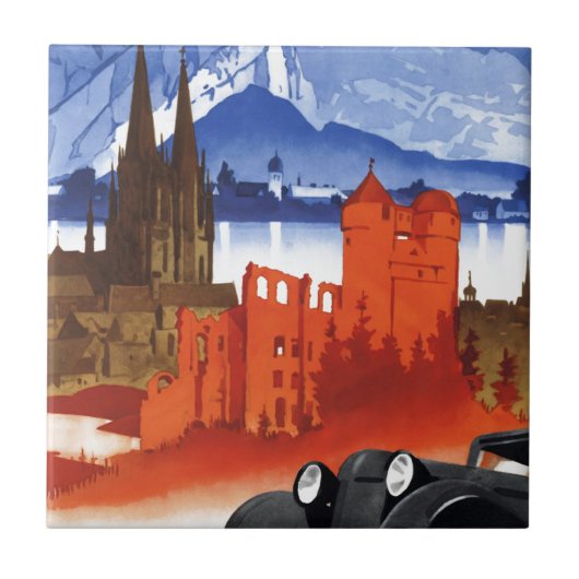 Fahren in der Deutschland-Auto-Vintagen Reise Fliese (Vorderseite)