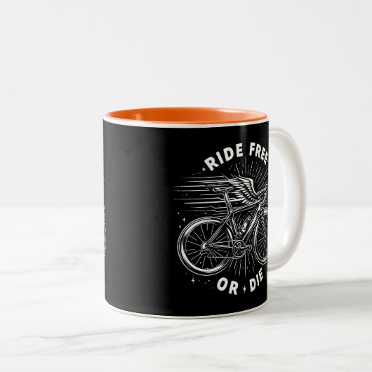 Fahren kostenlos oder Die mit dem Fahrrad Zweifarbige Tasse (VorderseiteRechts)