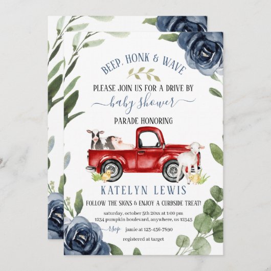 Fahren mit Baby-Dusche im Betrieb Einladung (Vorne/Hinten)