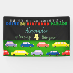 Fahren mit Birthday Parade Autos farbiges Party Banner