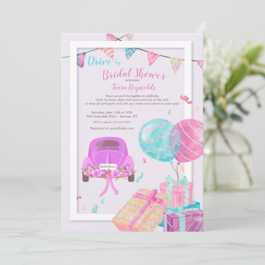 Fahren mit Brautdusche Einladung (Stehend Vorderseite)