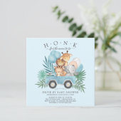 Fahren mit Jungle Animals Boys Baby Dusche Einladung (Stehend Vorderseite)