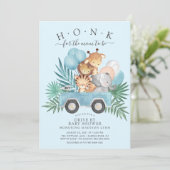 Fahren mit Jungle Animals Boys Baby Dusche Einladung (Stehend Vorderseite)