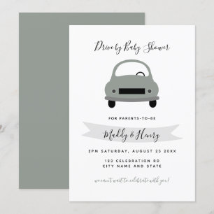 Fahren mit neutraler Babydusche grün Einladung