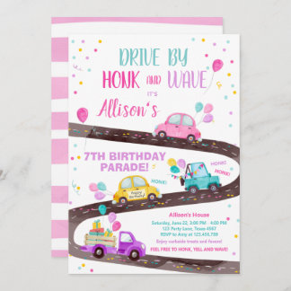 Fahren Sie am Geburtstag Parade Party Pink durch f Einladung