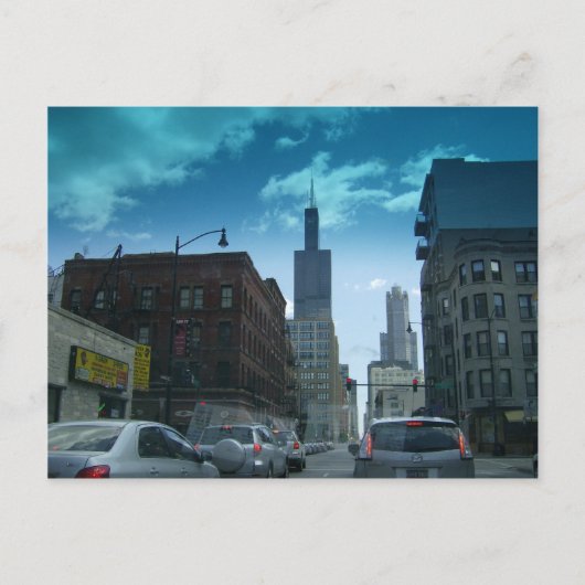 Fahren Sie durch die Innenstadt Chicago Postkarte (Vorderseite)