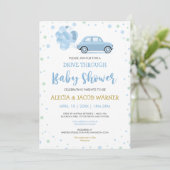 Fahren Sie mit Blue Car Balloons durch die Baby-Du Einladung (Stehend Vorderseite)