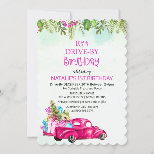 Fahren Sie mit dem Auto durch Drive Thru Geburtsta Einladung (Vorderseite)