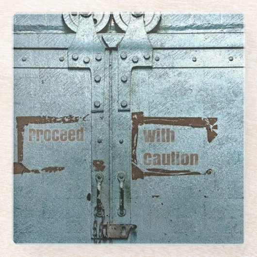 Fahren Sie mit der Vorsicht blau-grauen Industriet Glasuntersetzer (Vorderseite)