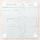 Fahren Sie mit der Vorsicht blau-grauen Industriet Glasuntersetzer (Rückseite)