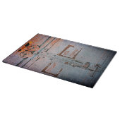 Fahren Sie mit der Vorsicht blau-grauen Industriet Schneidebrett (Ecke)