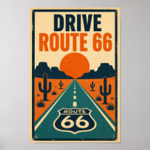 Fahren Sie Route 66 Desert Litho