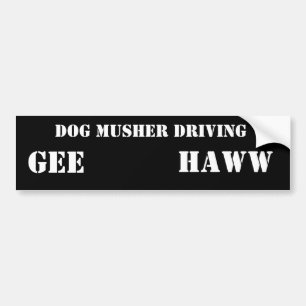 FAHRENDER HUND MUSHER, GEE, HAWW AUTOAUFKLEBER