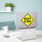 Fahrer ist taub - Warnschild Aufkleber (Laptop auf Schreibtisch)