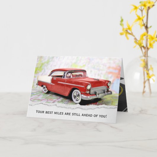 Fahrplan für das Ruhestand im Retro-Auto Karte (Gelbe Blume)