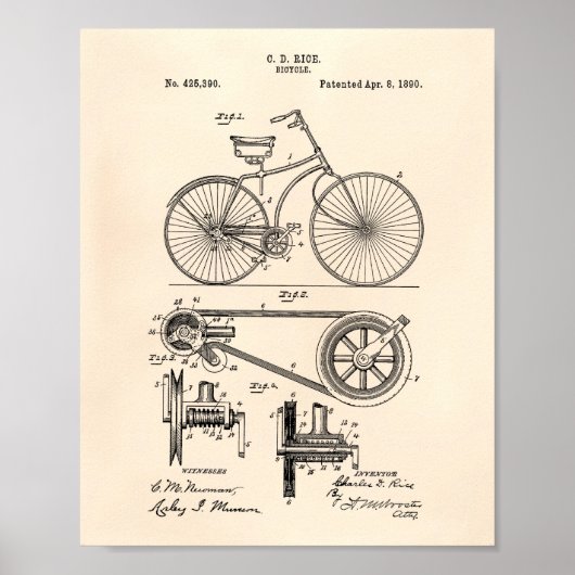 Fahrrad 1890 Patentart - Alter Peper Poster (Vorne)