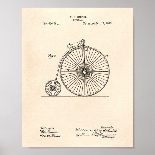 Fahrrad 1893 Patent Art Old Peper Poster (Vorne)