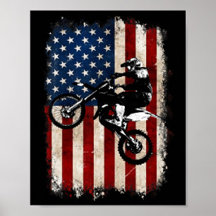 Fahrrad Amerikanische Flagge Motocross Biker 4. Ju Poster