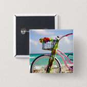 Fahrrad auf dem Strand | Miami, Florida Button (Vorne & Hinten)