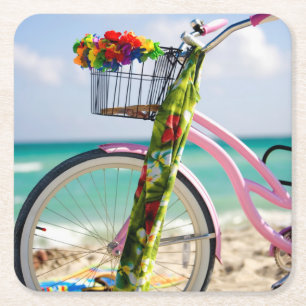 Fahrrad auf dem Strand Miami, Florida Rechteckiger Pappuntersetzer