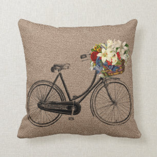 Fahrrad-Blume Throwkissen des Tweeds braunes Kissen