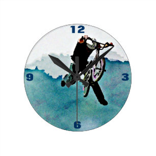 Fahrrad-Bremsungs-blaue Schmutz-Kunst der Runde Wanduhr
