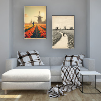 Fahrrad durch Tulpenfelder – Niederländische Lands Poster