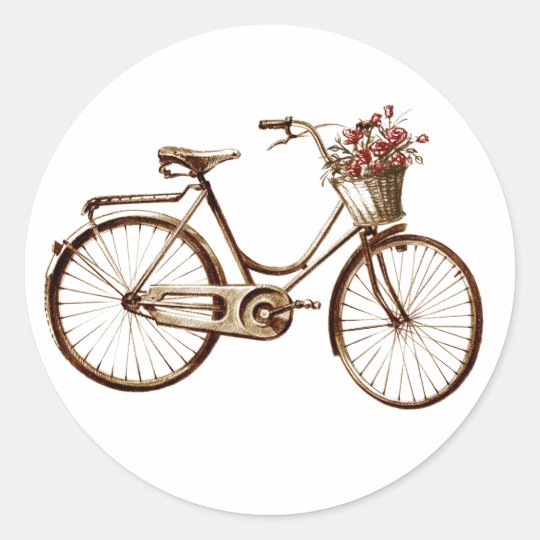 Fahrrad Fahrrad Korb Blumen Rosen Paris Vintage Runder Aufkleber Zazzle De