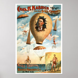 Fahrrad-Fallschirm-Act, 1896. Vintage Werbung Poster