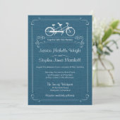 Fahrrad für zwei Blue Burlap Wedding Einladungen (Stehend Vorderseite)