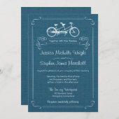 Fahrrad für zwei Blue Burlap Wedding Einladungen (Vorne/Hinten)