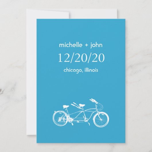 Fahrrad für zwei Save the Date gebaut (blau) (Vorderseite)