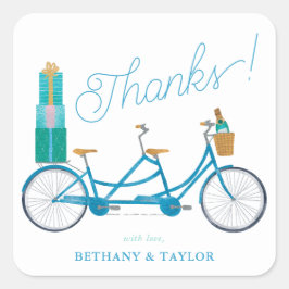 Fahrrad für zwei Wasserfarben Tandem Fahrrad Quadratischer Aufkleber