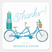 Fahrrad für zwei Wasserfarben Tandem Fahrrad Quadratischer Aufkleber (Vorderseite)