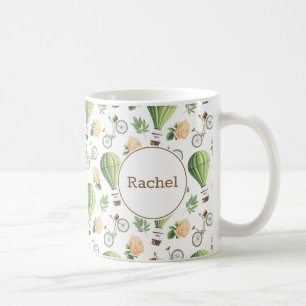 Fahrrad, Heißluftballon und Rosenmuster individuel Kaffeetasse
