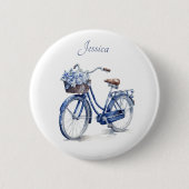 Fahrrad in Delft Blue individuell anpassbar Button (Vorderseite)