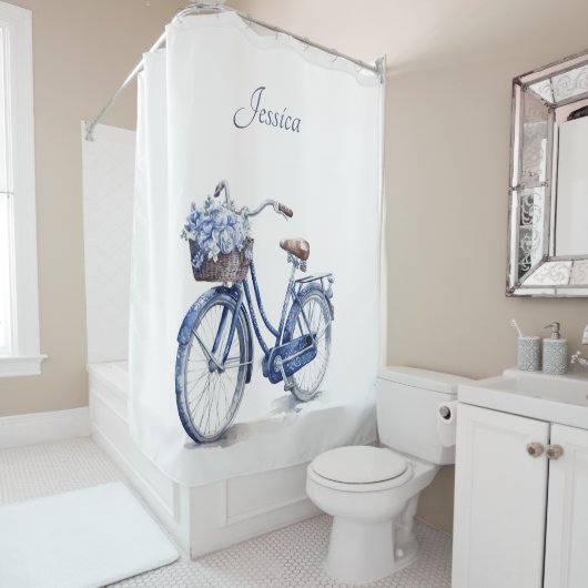 Fahrrad in Delft Blue individuell anpassbar Duschvorhang (Beispiel)