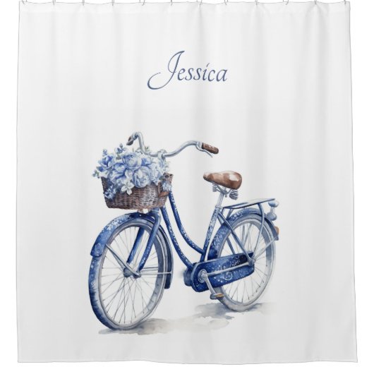 Fahrrad in Delft Blue individuell anpassbar Duschvorhang (Vorderseite)