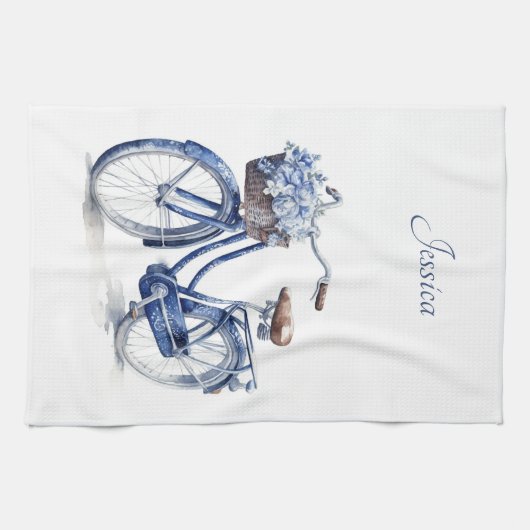 Fahrrad in Delft Blue individuell anpassbar Geschirrtuch (Horizontal)