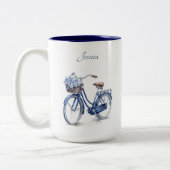 Fahrrad in Delft Blue individuell anpassbar Zweifarbige Tasse (Links)