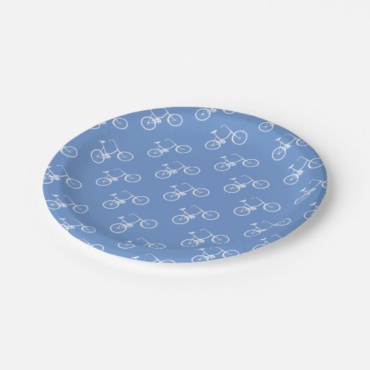 Fahrrad-Jungen weiß Pappteller (Schrägansicht)