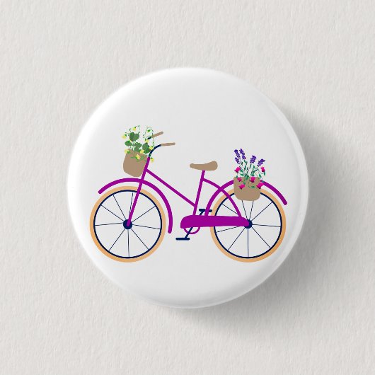 Fahrrad, Korb, Blumen Button (Vorderseite)