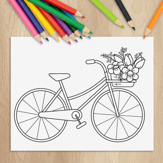 Fahrrad mit Blume Basket Farbseite Gummistempel